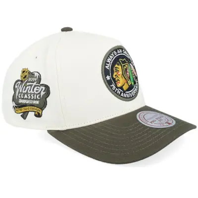 Mitchell&Ness - NHL Beige adjustable Keps - Hatstore Exclusive x Chicago Blackhawks Pro Crown Sand/Dark Green A-frame Adjustable @ Hatstore