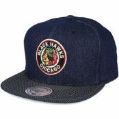 Mitchell&Ness - NHL Blå snapback Keps - Chicago Blackhawks Raw Denim 3T PU Snapback @ Hatstore