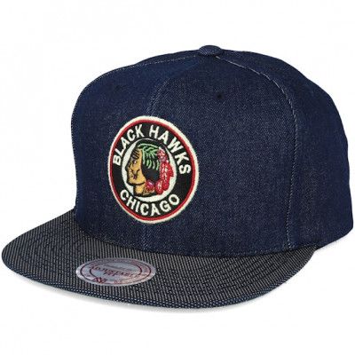 Mitchell&Ness - NHL Blå snapback Keps - Chicago Blackhawks Raw Denim 3T PU Snapback @ Hatstore