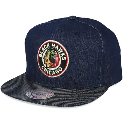 Mitchell&Ness - NHL Blå snapback Keps - Chicago Blackhawks Raw Denim 3T PU Snapback @ Hatstore