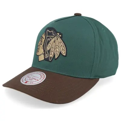 Mitchell&Ness - NHL Grön adjustable Keps - Hatstore Exclusive x Chicago Blackhawks Pro Crown Green/Brown A-frame Adjustable @ Hatstore