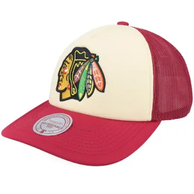 Mitchell&Ness - NHL Röd trucker Keps - Chicago Blackhawks Vintage Block Cream/Red Trucker @ Hatstore