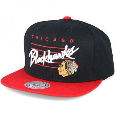 Mitchell&Ness - NHL Svart snapback Keps - Chicago Blackhawks Cursive Script Logo Black Snapback @ Hatstore