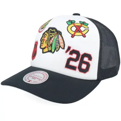 Mitchell&Ness - NHL Vit trucker Keps - Chicago Blackhawks Gridlock White/Black A-Frame Trucker @ Hatstore