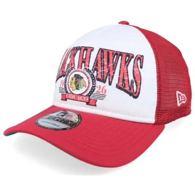 New Era - NHL Röd trucker Keps - Chicago Blackhawks 9FORTY White/Red A-frame Trucker @ Hatstore