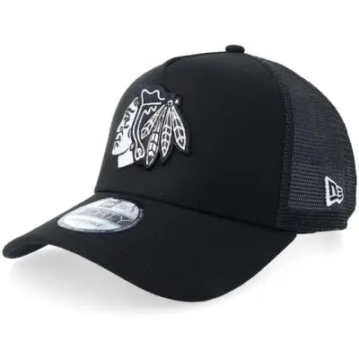 New Era - NHL Svart trucker Keps - Chicago Blackhawks 9FORTY Black/White A-frame Trucker @ Hatstore