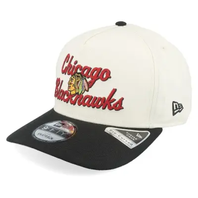 New Era - NHL Vit adjustable Keps - Chicago Blackhawks 9FIFTY Chainstitch Chrome White/Black A-frame Adjustable @ Hatstore
