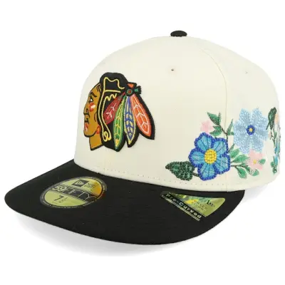 New Era - NHL Vit fitted Keps - Chicago Blackhawks Tonal Florals Off White/Black/Green UV Fitted @ Hatstore