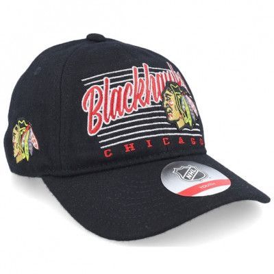 Outerstuff - NHL Svart unconstructed Keps - Kids Chicago Blackhawks Retro Wooly Black Dad Cap @ Hatstore