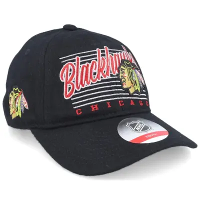 Outerstuff - NHL Svart unconstructed Keps - Kids Chicago Blackhawks Retro Wooly Black Dad Cap @ Hatstore