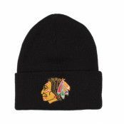 Mitchell&Ness - NHL Svart cuff Beanie - Chicago Blackhawks Black Logo Beanie @ Hatstore