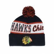 Mitchell&Ness - NHL Svart pom Beanie - Chicago Blackhawks Block Sweep Knit Black Pom @ Hatstore