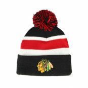 Mitchell&Ness - NHL Svart pom Beanie - Chicago Blackhawks Stripe Pom Knit Black Pom @ Hatstore