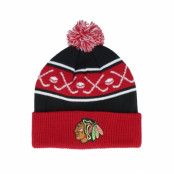 Outerstuff - NHL Svart pom Beanie - Kids Chicago Blackhawks Face-off Beanie Red Pom @ Hatstore