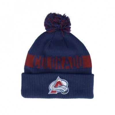 Fanatics - NHL Blå pom Beanie - Colorado Avalanche Beanie Navy/Garnet Pom @ Hatstore