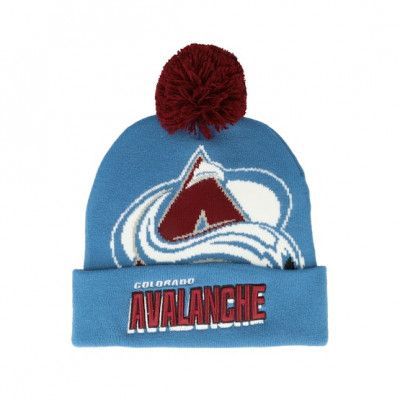 Mitchell&Ness - NHL Blå pom Beanie - Colorado Avalanche Punch Out Knit Blue Pom @ Hatstore