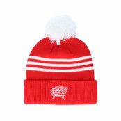 Adidas - NHL Röd pom Beanie - Columbus Blue Jackets 3-Stripe Cuffed Red Pom @ Hatstore