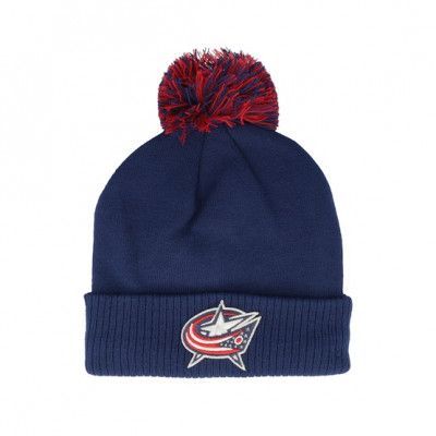 Adidas - NHL Blå pom Beanie - Columbus Blue Jackets NHL Cuffed Beanie Navy Blue Pom @ Hatstore