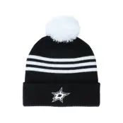 Adidas - NHL Svart pom Beanie - Dallas Stars 3-Stripe Cuffed Black Pom @ Hatstore