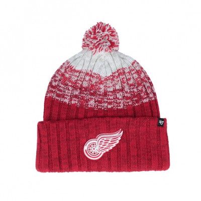 47 Brand - NHL Röd pom Beanie - Detroit Red Wings Cascade 47 Cuff Knit Beanie Red/White Pom @ Hatstore