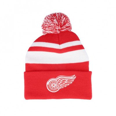 Mitchell&Ness - NHL Röd pom Beanie - Detroit Red Wings Stripe Knit Red Pom @ Hatstore