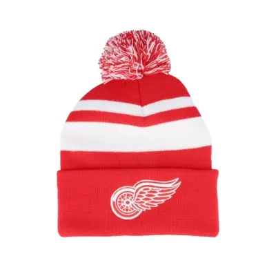 Mitchell&Ness - NHL Röd pom Beanie - Detroit Red Wings Stripe Knit Red Pom @ Hatstore
