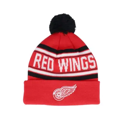 Outerstuff - NHL Röd pom Beanie - Kids Detroit Red Wings Jacquard Cuffed Knit Red Pom @ Hatstore