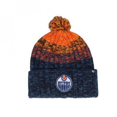 47 Brand - NHL Blå pom Beanie - Edmonton Oilers Cascade 47 Cuff Knit Beanie Navy/Orange Pom @ Hatstore