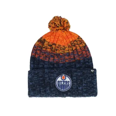 47 Brand - NHL Blå pom Beanie - Edmonton Oilers Cascade 47 Cuff Knit Beanie Navy/Orange Pom @ Hatstore