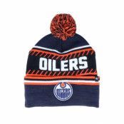 47 Brand - NHL Blå pom Beanie - Edmonton Oilers Ice Cap Navy/Orange Pom @ Hatstore