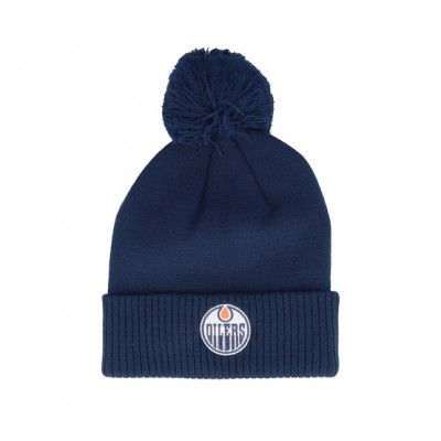 Adidas - NHL Blå pom Beanie - Edmonton Oilers NHL Cuffed Beanie Navy Blue Pom @ Hatstore