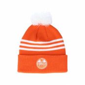 Adidas - NHL Orange Beanie - Edmonton Oilers 3-Stripe Cuffed Orange Pom @ Hatstore