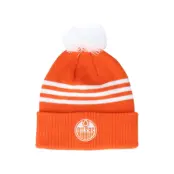 Adidas - NHL Orange Beanie - Edmonton Oilers 3-Stripe Cuffed Orange Pom @ Hatstore