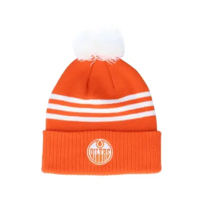 Adidas - NHL Orange Beanie - Edmonton Oilers 3-Stripe Cuffed Orange Pom @ Hatstore