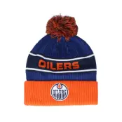 Fanatics - NHL Blå pom Beanie - Edmonton Oilers Authentic Pro Locker Room Blue/Orange Pom @ Hatstore