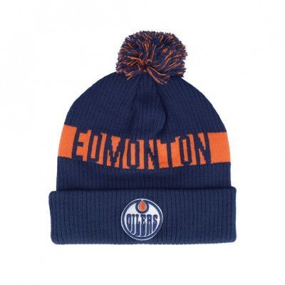 Fanatics - NHL Blå pom Beanie - Edmonton Oilers Beanie Blue/Orange Pom @ Hatstore