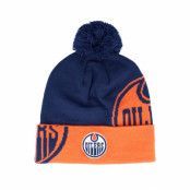 Fanatics - NHL Blå pom Beanie - Edmonton Oilers Block Party Athletic Navy/Dark Orange Pom @ Hatstore