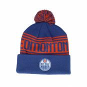 Fanatics - NHL Blå pom Beanie - Edmonton Oilers Cuffed Blue/Dark Orange Pom @ Hatstore