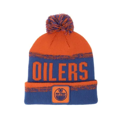 Fanatics - NHL Blå pom Beanie - Edmonton Oilers Thrive Blue/Dark Orange Pom @ Hatstore