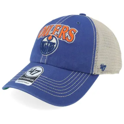 47 Brand - NHL Blå trucker Keps - Edmonton Oilers NHL Clean Up Vintage Royal Unconstructed Trucker @ Hatstore