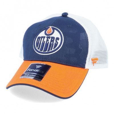 Fanatics - NHL Blå trucker Keps - Edmonton Oilers Revise Iconic Navy/Orange Trucker @ Hatstore