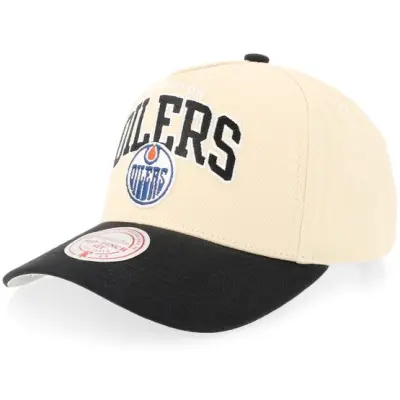 Mitchell&Ness - NHL Beige adjustable Keps - Edmonton Oilers Team Arch Pro Crown Black/Sand A-Frame Adjustable @ Hatstore
