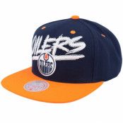 Mitchell&Ness - NHL Blå snapback Keps - Edmonton Oilers Transcript Blue/Orange Snapback @ Hatstore