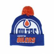 Mitchell&Ness - NHL Blå pom Beanie - Edmonton Oilers Punch Out Knit Navy Pom @ Hatstore