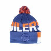 Outerstuff - NHL Blå pom Beanie - Kids Edmonton Oilers Face-off Jacquard Knit Navy/Orange Pom @ Hatstore