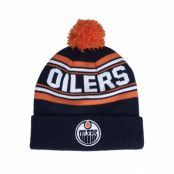 Outerstuff - NHL Blå pom Beanie - Kids Edmonton Oilers Jacquared Knit College Navy Pom @ Hatstore