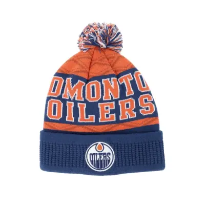 Outerstuff - NHL Blå pom Beanie - Kids Edmonton Oilers NHL Beanie Blue/Orange Pom @ Hatstore