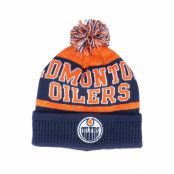 Outerstuff - NHL Blå pom Beanie - Kids Edmonton Oilers Puck Pattern Cuffed Navy/Orange Pom @ Hatstore