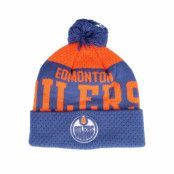 Outerstuff - NHL Blå pom Beanie - Kids Edmonton Oilers Stretchark Knit Navy/Orange Pom @ Hatstore