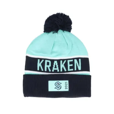 Fanatics - NHL Blå pom Beanie - Seattle Kraken Authentic Pro Game&Trai Navy/Icy Blue Pom @ Hatstore